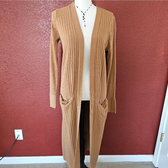 Express Tan Ribbed Knit Cardigan Sweater - Picture 1 of 6